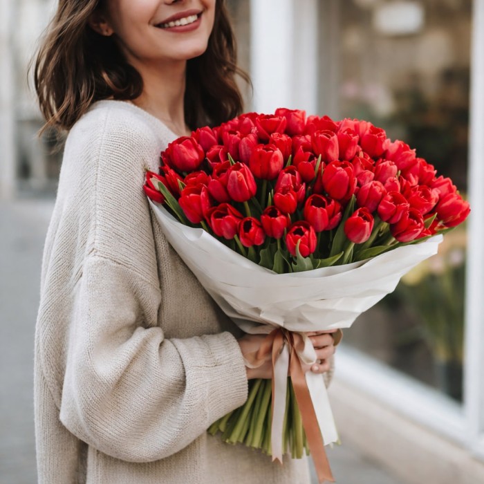 Букет 101 красный тюльпан