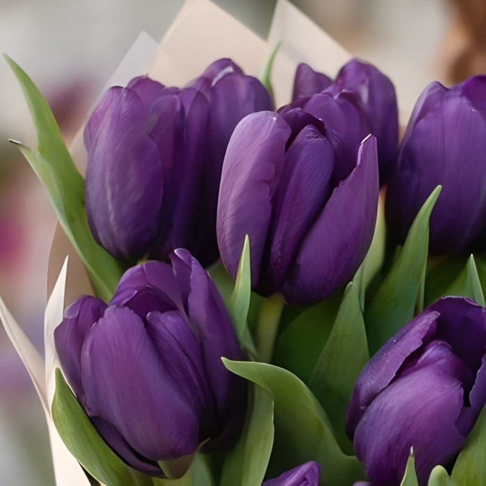 Букет 15 фиолетовых тюльпанов