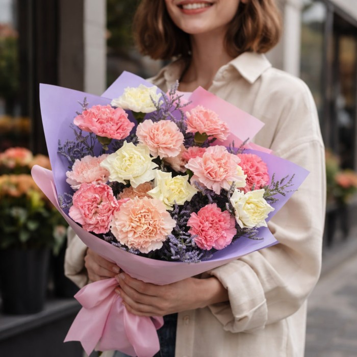 Букет 17 разноцветных гвоздик