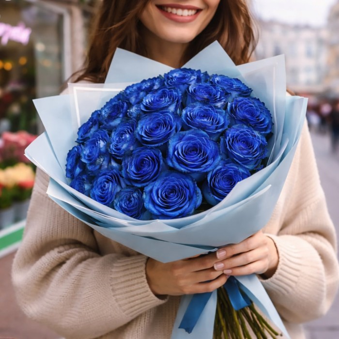 Букет 21 синяя роза