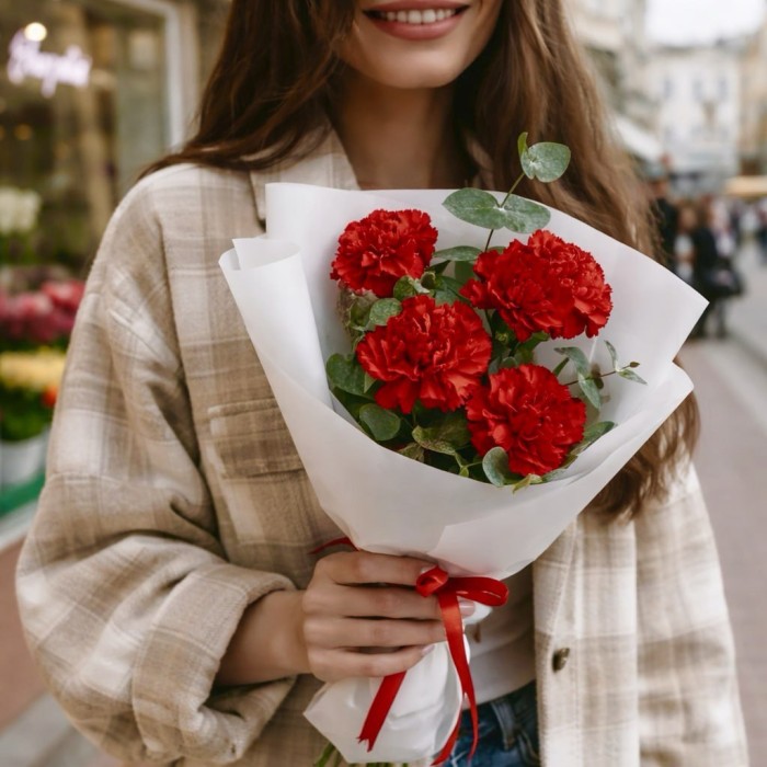 Букет 5 красных гвоздик