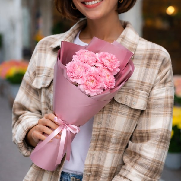 Букет 5 розовых гвоздик