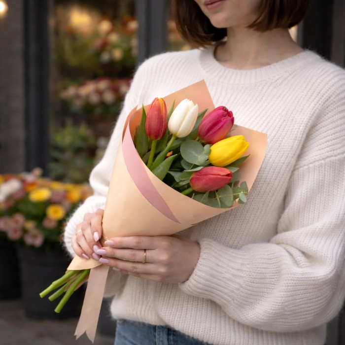 Букет 5 тюльпанов микс