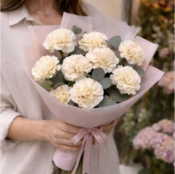 9 бежевых гвоздик