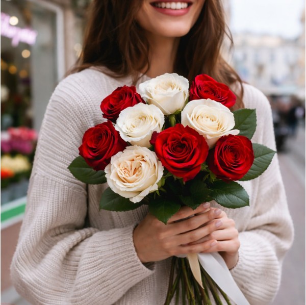 Букет 9 роз микс 60 см