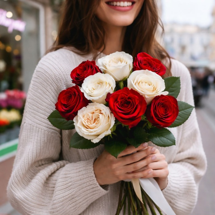 Букет 9 роз микс 60 см