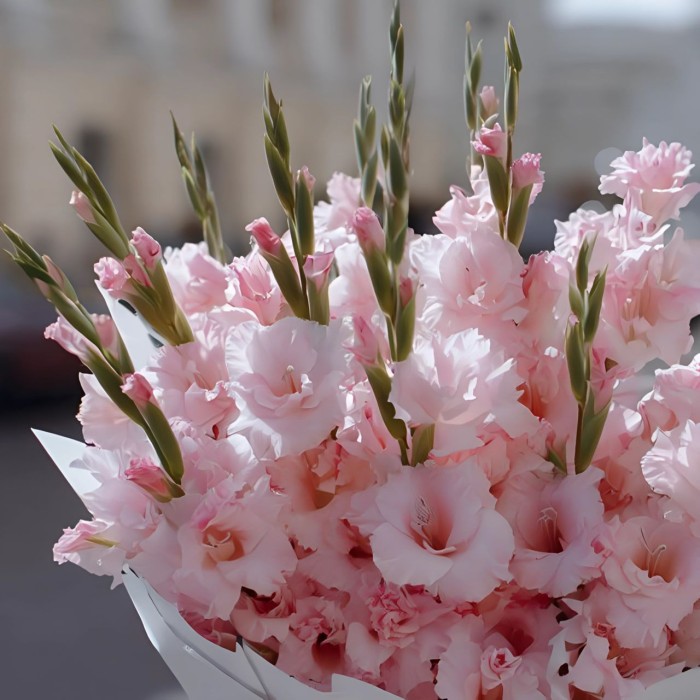 Букет 11 розовых гладиолусов