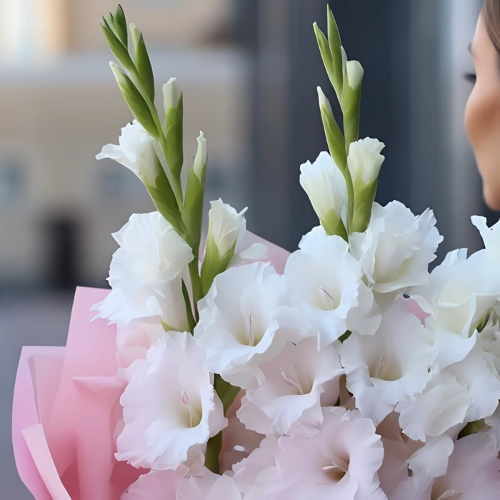 Букет 3 белых гладиолуса