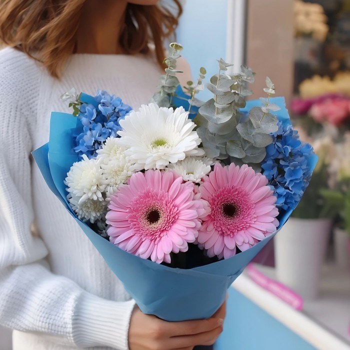 Букет 3 герберы с хризантемой