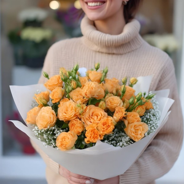 9 оранжевых кустовых роз